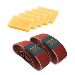 POWERTEC 11011-7 4 x 36 Inch Sanding Belts and Abrasive Belt Cleaner Set | Aluminum Oxide Sanding Belt Assortment 18 Pack, Sandpaper for Belt and Disc Sander with 5pc Natural Rubber Eraser