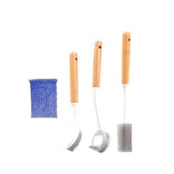 Ben Ben Goose Dish Brush with Bamboo Handle Dish Scrubber, Silicone Dish Scrubber for Pans, Pots, Dishwashing and Cleaning Brushes (Pan Brush, Double Head Pan Brush and Cup Brush)