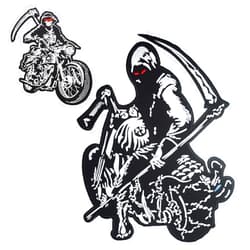 Phraya patch Grim Reaper Ghost Skull Rider Small & Large Embroidered Back Patches for Motorcycle Jacket & Biker Vest (Set of 2)