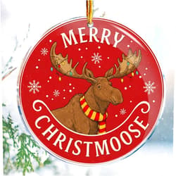 ROCI Merry Christmoose 1 - Moose Animal Lover for Kids Farmer Nature Hilarious Adult - Christmas Ornaments - Christmas Decorations - 3.6 in Acrylic - Funny Gag Gifts - White Elephant - Stocking Stuffers