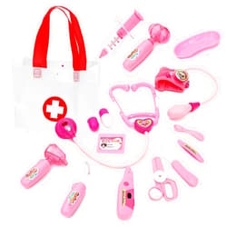 SUBANG 16 Pieces Doctor Kit for Kids Toys Pretend Play Medical Kit with Medical Handbag and Stethoscope for Toddlers Boys Girls Aged 3+, Pink
