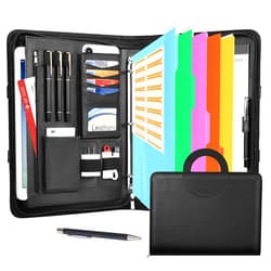 Leathario Portfolio Binder, Includes 5 Folder Index Dividers, 13 Inch Tablets Organizer with Handle, Vegan Leather A4 Padfolio, Multi-Pocket Notepad Business Planner Professional Document