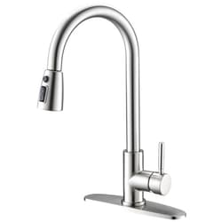 VALISY Kitchen Faucet with Pull Down Sprayer, Lead-Free Modern Single Handle Pull Out Brushed Nickel Kitchen Sink Faucet, High-Arc Pullout Faucets for Kitchen RV Laundry Utility Sinks with Deck Plate
