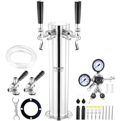 VEVOR Kegerator Tower Kit, Dual Taps Beer Conversion Kit, Stainless Steel Keg Beer Tower Dispenser with Dual Gauge CGA320 Regulator & D-System Keg Coupler, Self-Closing Spring for Party Bar Home