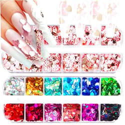 KASOICRA 24Grid Heart Nail Art Glitter Sequins Holographic Gold Pink Flower Butterfly Nail Sequins Valentine's Day Nail Flakes Colorful Heart Nail Glitter Nail Accessories for Women Acrylic Nail Decoration