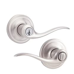 Kwikset Tustin Entry Door Handle with Lock and Key, Secure Keyed Reversible Lever Exterior, For Front Entrance and Bedrooms, Satin Nickel, Pick Resistant Smartkey Rekey Security and Microban