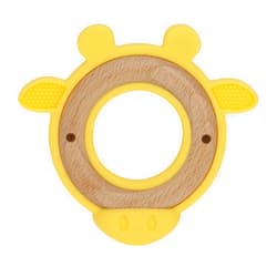 Nuby Natural Wood Teether with Soft Silicone, Minimalist Design Easy to Clean, Giraffe Yellow