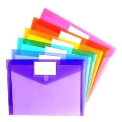 Tamaki 6 Pack Plastic Envelopes Poly Envelope Folder Clear Document Plastic File Folders Organization with Hook & Loop Closure, Letter Size/A4 Size, Envelope Folders for School Office, 6 Assorted Colors