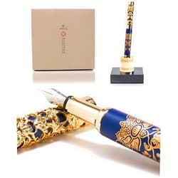 ARTEX Luxury Fountain Pen Set With Stand - Museum Art Collections - Crafting Timeless Beauty - the Best Gift & Office Desk Decor, German SCHMIDT Fine Nib, Solid Metal & Marble Texture