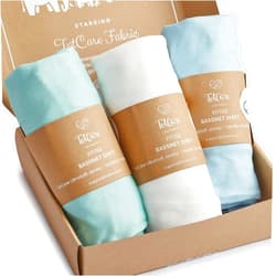 TotCare Bedside Sleeper Bassinet Sheets 35x20 for MiClassic, Milliard Bassinet and Large Bedside Sleepers - Buttery Soft, Premium Stretchy Jersey Knit Sheets - Sky + Sage + Cloud, 3 Pack