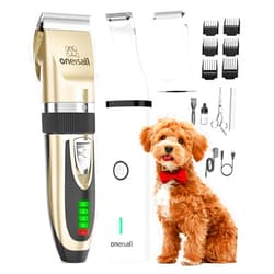oneisall Dog Clippers and Paw Trimmer Kit 2 in 1 Low Noise Cordless Dog Clippers for Grooming Pet Hair Trimmers for Small and Large Dogs Cats Animals