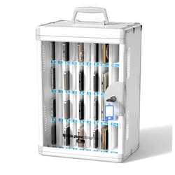 Glosen Cell Phone Locker 36 Slots, Portable Phone Storage Cabinet [Wall Mounted] [Silver 36Slots-Universal Key ] Aluminum Alloy Cellphone Lock Box with Key & Handle for School Classroom Office Exam