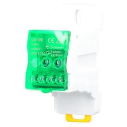 Miskall 690V 80A DIN Rail Terminal Block Distribution Box,Spliceable Brass Conductor Terminal Junction Box,for Various Power Distribution Needs (Green)