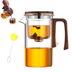 Generic Enchantea Teapot, Enchantipot Magic Tea Pot, Witchcraft Teapot, Magical Teapot, Water Separation Glass Teapot with Wooden Handle, Anti-Scald, Anti-Slip (transparent 900ml)