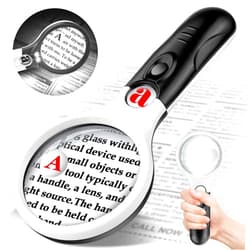 NZQXJXZ Compact Magnifying Glass with Lights,45X 10X 5X Small Handheld Lighted Magnifier, 3 LED Light Magnifying Glass for Reading Small Prints & Low Vision Seniors B&W