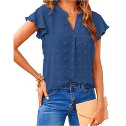 WSINK Women V Neck Ruffle Short Sleeve Summer Blouse Swiss Dot Flowy Shirt