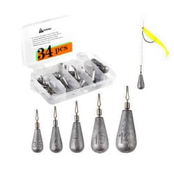 ILure Fishing Weights Drop Shot Sinker Rig Kit 34pcs Trokar with Lead for Bass Fishing with Tackle Box