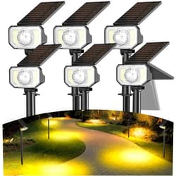 Quntis Solar Spot Lights Outdoor, Super Bright Solar Landscape Spotlights with 2 Detachable Lenses, Waterproof Solar Powered Spotlights for Garden Yard Wall Outside - Warm White - 6 Pack