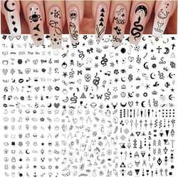 Bilizar 6 Sheets Self-Adhesive Snake Heart Moon Star Nail Art Sticker Decals, Abstract Lady Face Nail Stickers for Women DIY Manicure Decorations, Geometric Triangle Arrow Nail Decals Accessories Tip