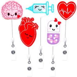 Zonon 5 Pieces Cute Nurse Badge Reels Felt Retractable Badge Reels Nursing Name Badge Holder Practical ID Badge Holder Gift for Nurses Teachers