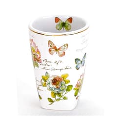 Avanti Linens - Tumbler, Decorative Countertop Cup, Floral Design (Butterfly Garden Collection),White