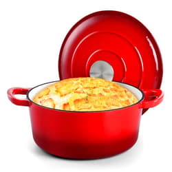 HaSteeL Small 3 Quart Dutch Oven, HaSteeL Round Cast Iron Cooking Pot with Lid, Nonstick Enameled Cookware for Sourdough Bread Baking Roasting Stewing Braising Frying, Heavy Duty & Oven Safe 500℉, Red