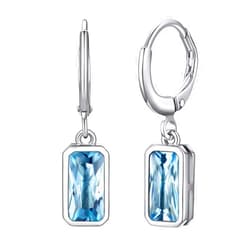 Bestyle Sterling Silver Small Dainty Birthstone Drop Earrings for Women with Rectangular Baguette Crystal & Huggie Hoop Silver Dangle Earring for Wedding Birthday Everyday Wear