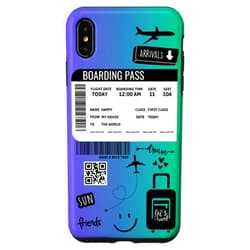 Annalisse Designs Co. iPhone XS Max Cute Airplane Boarding Travel Pass Happy Doodle Purple Green Case