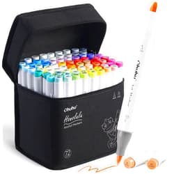 Ohuhu 72 Colors Alcohol Markers, Ohuhu Double Tipped Sketch Marker for Kids, Artist, Alcohol Brush Art Marker Set, Comes w/ 1 Blender for Sketching, Adult Coloring, Illustration, and Design (Chisel & Brush)