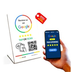 TapFive Tap Google Review Stand by TapFive - Tap for Instant Reviews - All Phones Compatible - Reusable Smart Tap NFC & QR - Boost Business Reviews Zappy Fast - Powered by TapFive (White, 1 Stand)