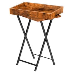 HOOBRO TV Tray Table, Folding Table with Removable Serving Tray, Stable TV Tray Snack Table for Small Space, Portable End Table, for Snacks and Meals in Living Room, Rustic Brown BF29BZ01