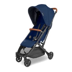 UPPAbaby Minu V2 Travel Stroller/Lightweight, Portable Design/One-Hand Fold/Shoulder Strap and Leather Bumper Bar Included/Noa (Navy/Carbon Frame/Saddle Leather)