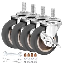 BAISASY Caster Wheels, 3 Inch Stem Casters Set of 4, Heavy Duty Swivel Wheel with Brake, Metric Size M10-1.5-25 (Screw Diameter 10mm, Screw Length 25mm) Casters for Workbench Trolley, Furniture Dolly