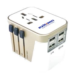 Ezitown Universal Travel Adapter with 4 USB 2 port x 2.4A 2 port x 2.1A Fast charge with overcharge protection Electrical Multi Adaptor Plug for USA EU UK AUS Cell Phone Tablet PC (Gold)