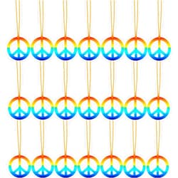 Tatuo 20 Pack Peace Sign Pendant Necklace Rainbow Hippie Necklace 60's 70's Costume Accessory Set for Hippie Birthday Party Accessories for Women Men