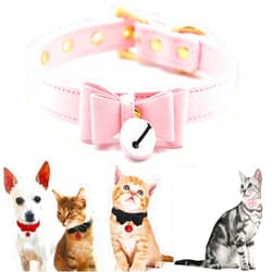 QUYU PU Leather Bow Cat Collar Breakaway with Bell Cat Kitty Adjustable Safety Pet Cat Collars (XXS, Pink)