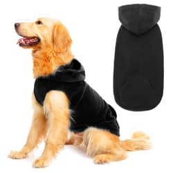 EXPAWLORER Dog Hoodie with Pocket, Polar Fleece Dog Sweatshirt Fall Cold Winter Sleeveless Sweater with Hood, Warm Cozy Pet Clothes for Small to Large Dogs Boys and Girls (Black, XL)