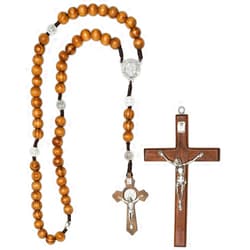Generic TEMSOOM Crucifix Wall Cross, Handmade Catholic Cross with Wooden Rosary Beads, Wooden Cross Necklace, Crucifix Pectoral Pendant, 4.6