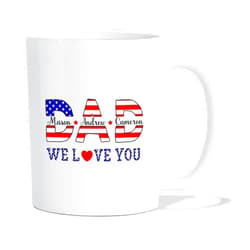 Ziraci Dad We Love You Mug, Father Cups, Personalized Gift for Dad From Son Daughter on Birthday, Customized Daddy Coffee Mug With Kids Names, American Flag Cup, Papa White Porcelain Mug 11oz 15oz