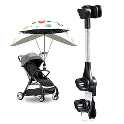 JIUKONG Universal 360° Adjustable Stroller Umbrella Attachment - Stainless steel Umbrella Holder for Chairs, Bikes & Wheelchairs, Easy Install Clamp Fits 0.6-1.2in Handles with Secure Lock