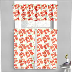 Ambesonne Anemone Flower Valance & Tier Curtain 3 pcs Set, Doodle Style Poppy Anemone Field in Full Blossom May Flowers, Window Treatments for Kitchen Room Decor, 55