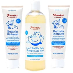 Flanders Buttocks Ointment Flanders Baby Care Bundle – 2 Tubes of Diaper Rash Cream & 1 Bottle of 3-in-1 Bubble Bath, Shampoo & Wash, Pharmacist Developed, Plant-Based, Unscented, for Sensitive Skin