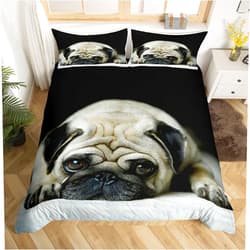 Erosebridal 3D Animal Theme Bedding Set Twin Size Black Dog Duvet Cover Set Cute Pug Dog Printed Comforter Cover for Kids Teen Boys Bedspread Cover Dog Pattern Quilt Cover Soft Lightweight