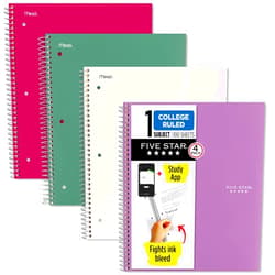 Five Star Spiral Notebooks + Study App, 4 Pack, 1 Subject, College Ruled Paper, 8-1/2