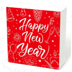 YGSDZY Happy New Year Sign, Christmas Wooden Box Sign, Farmhouse Home Decoration, Christmas Decor for Table Shelf, New Year Party Decorations, Farmhouse Rustic Tiered Tray Decorations