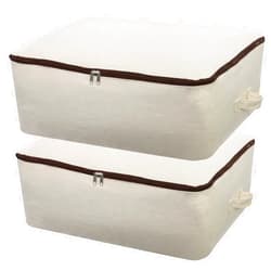 Omygarden 2PCS Canvas Storage Bag, 12OZ Thick Soft Breathable Closet Organizer for Beddings, Comforters, Pillows, Blankets, Clothes, 25.6×18.5×8.7inch, Beige