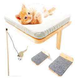 Molly & Nemo Cat Wall Hammock,Cat Wall Shelves with 2 Steps,Wood Cat Perch,Cat Wall Furniture ,Modern Cat Bed for Large Cats or Kitty