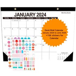 Abealv January 2024 - June 2025 Wall Calendar, Desk Calendar with Transparent Cover, Ruled Blocks, Marked Holidays, Julian Date and Planner Stickers Perfect for Home Office Planning, 17