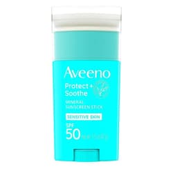 Aveeno Protect + Soothe Mineral Sunscreen Stick for Sensitive Skin, SPF 50, Water-Resistant for 80 minutes, Face & Body Sunscreen with Zinc Oxide & Oat, Fragrance-Free, Travel Size, 1.5 OZ