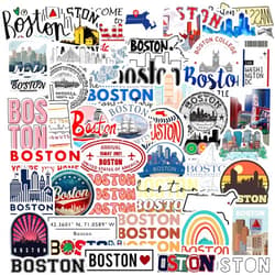 Rszwyk Boston Stickers, 50Pcs Cute Boston City Waterproof Vinyl Laptops Decorative Decals for Kids Girls Water Bottles Luggage Journal Phone Guitar Party Gift Graffiti Sticker Pack
